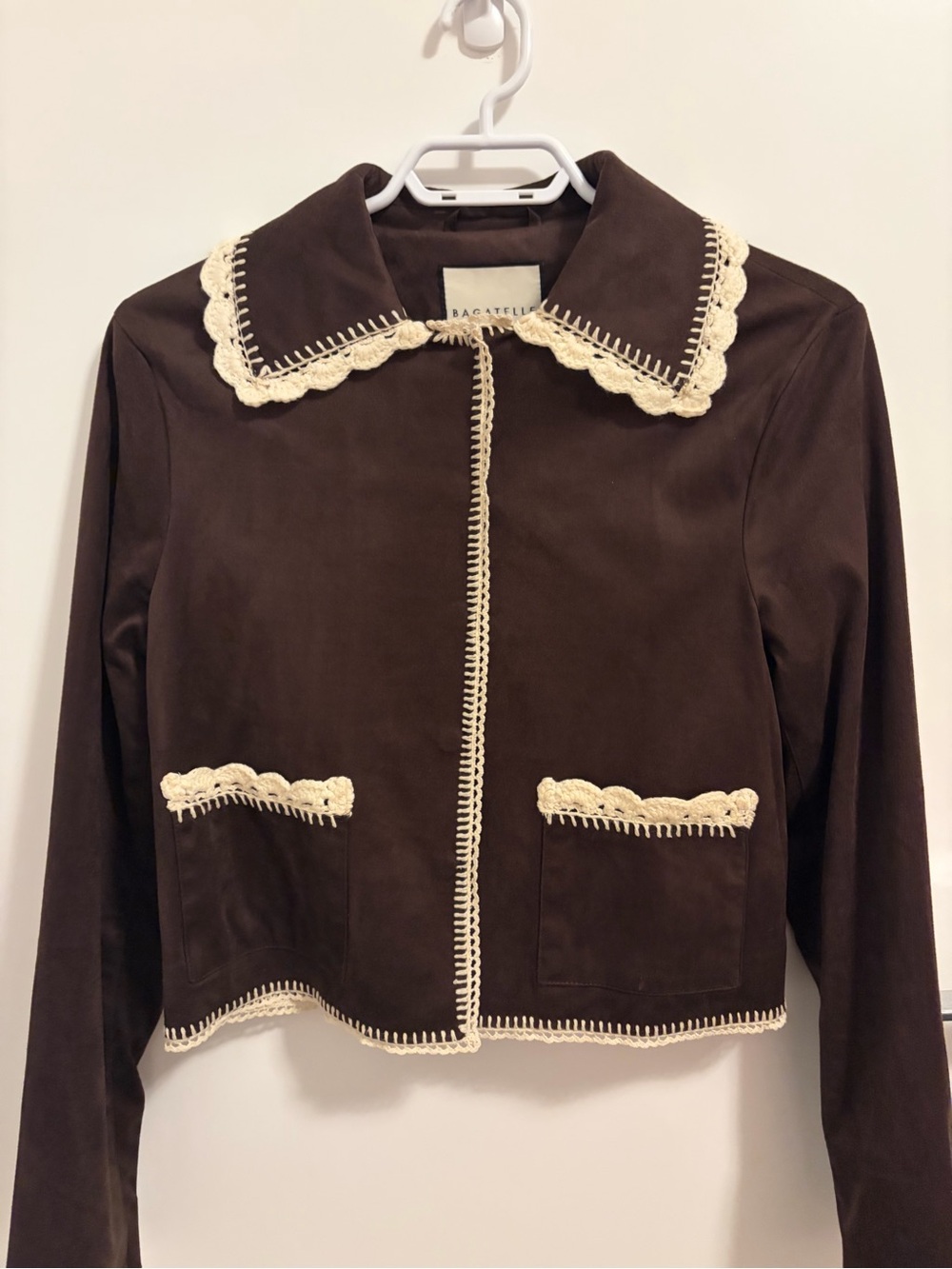 Bagatelle Collection Women's Brown Suede Crochet-Trim Jacket size XS
